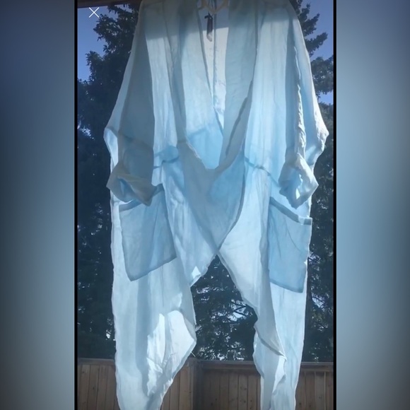 Linen blend,Cris cross, Irregular hem tunic/ top/cover up - Picture 5 of 11